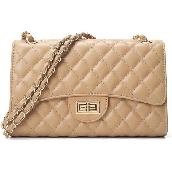 Quilted Vegan Leather Crossbody Bags Khaki - Picture 1 of 6